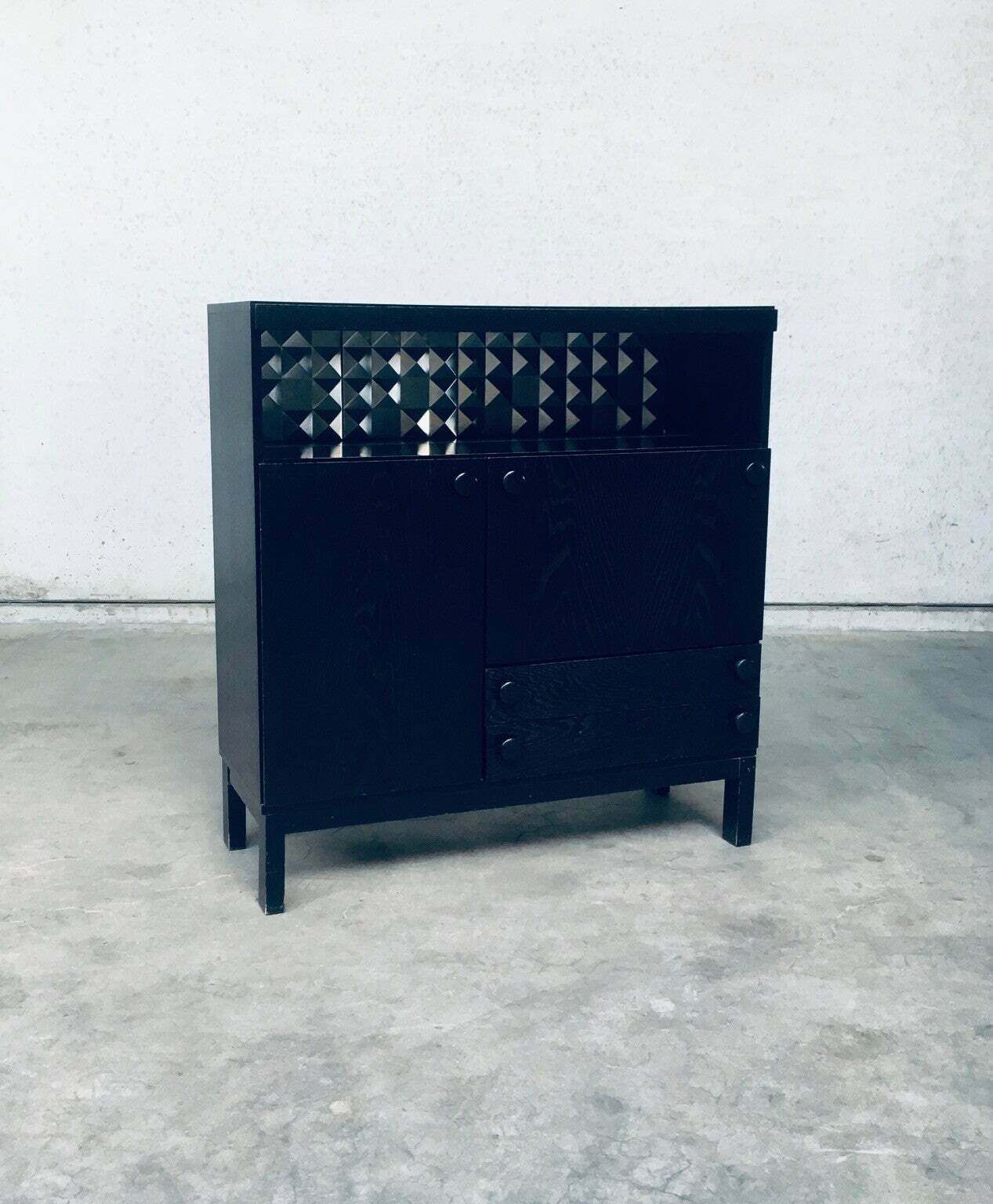 Brutalist Design Black Ebonized Dry Bar Cabinet, Belgium 1970's photo 2850.0