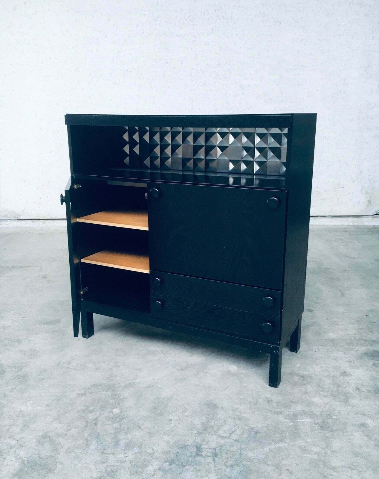Brutalist Design Black Ebonized Dry Bar Cabinet, Belgium 1970's photo vintage