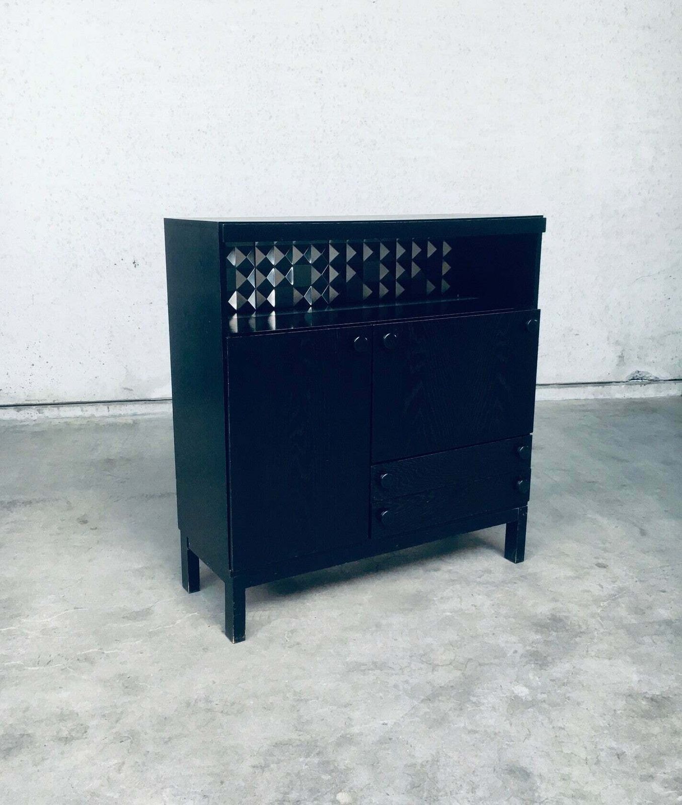 photo furniture Brutalist Design Black Ebonized Dry Bar Cabinet, Belgium 1970's