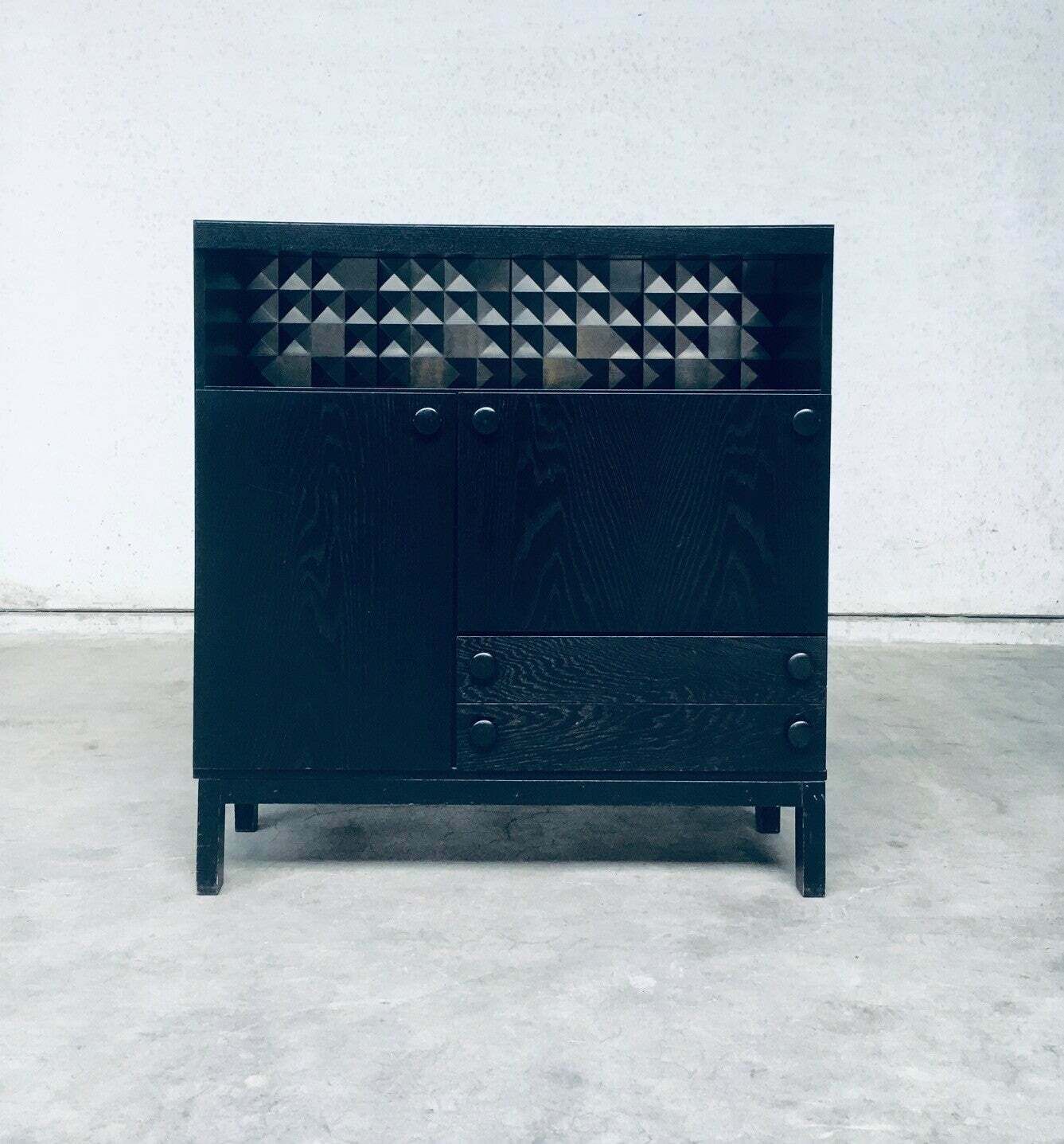 photo vinterior Brutalist Design Black Ebonized Dry Bar Cabinet, Belgium 1970's