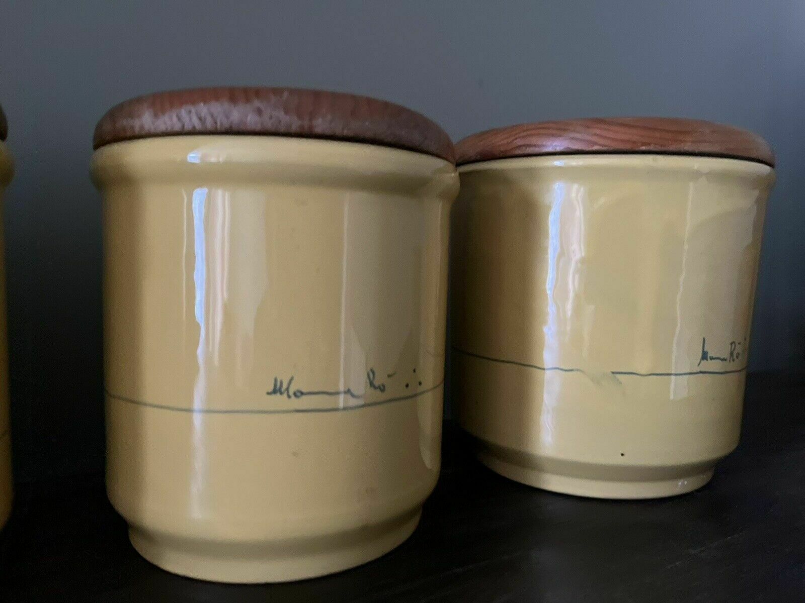 Vintage Mamma Ro Yellow Glazed Pottery Cannisters, Italy Rare Item photo 96.0