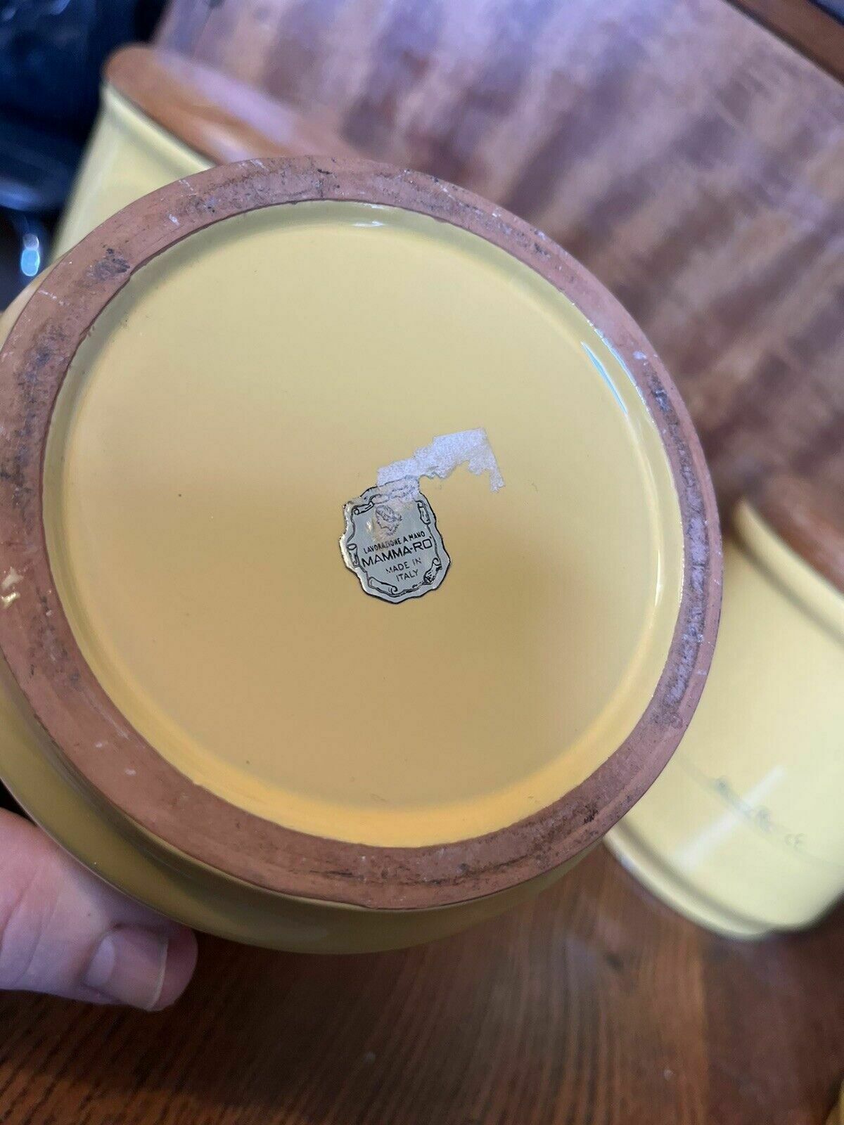 photo furniture Vintage Mamma Ro Yellow Glazed Pottery Cannisters, Italy Rare Item