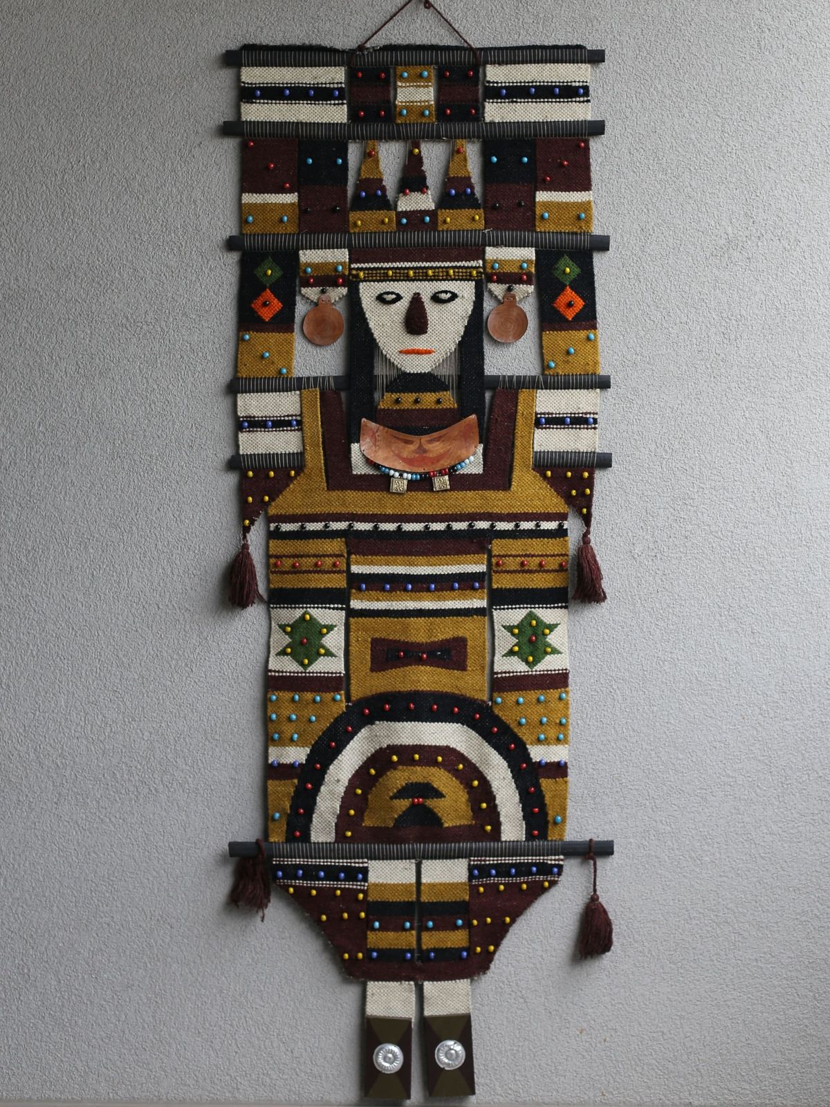 Xxl 1970s Beaded Bohemian Wall Hanging Tapestry / Mid Century Modernist Wall Hanging / Vintage Folk Art Tapestry / Ethnic Boho Chic Decor photo Art