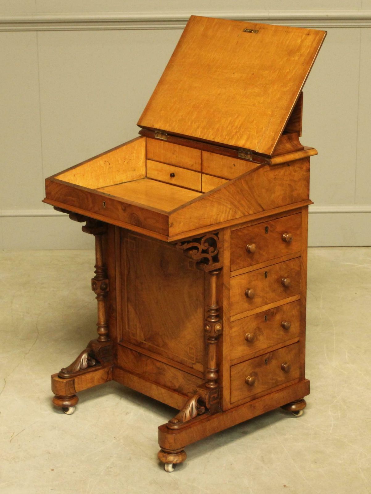 Victorian Inlaid Walnut Davenport photo vintage