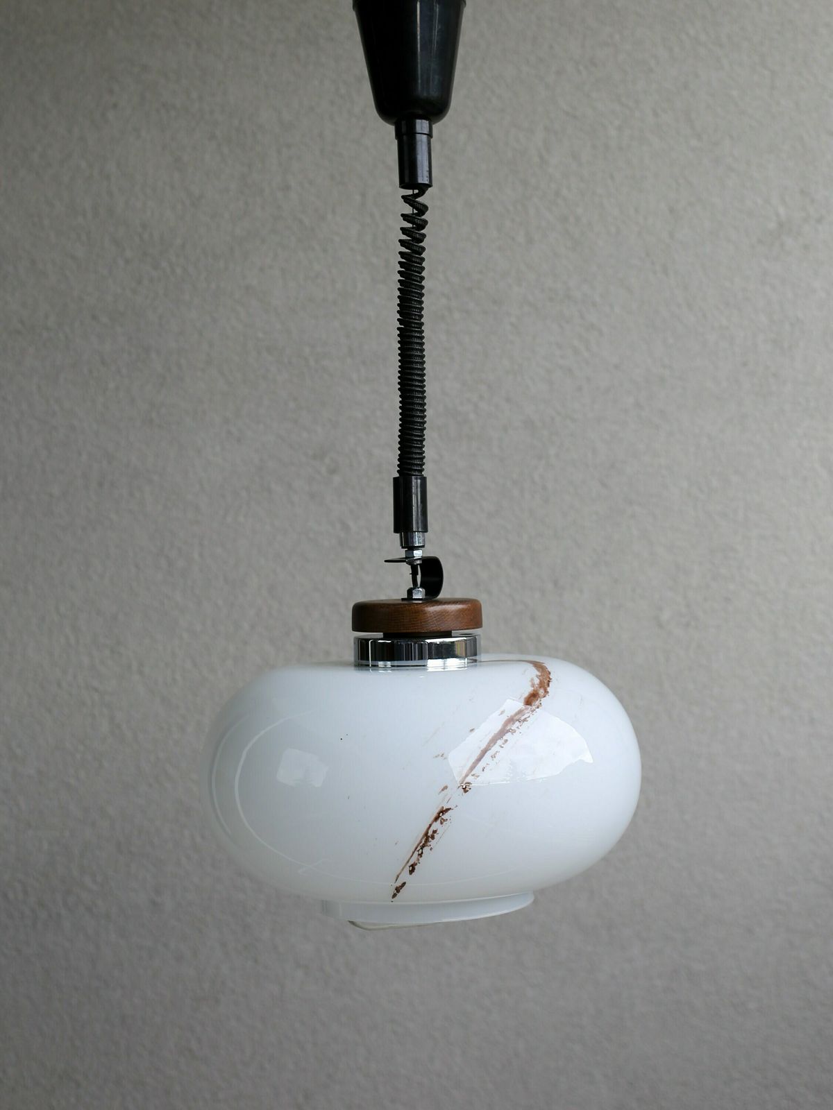 Vintage Glass Pendant Lamp Made In Yugoslavia / Mid Century Modern Pendant Lamp / Adjustable Ceiling Hanging Light / Mid Century Lighting photo vinterior