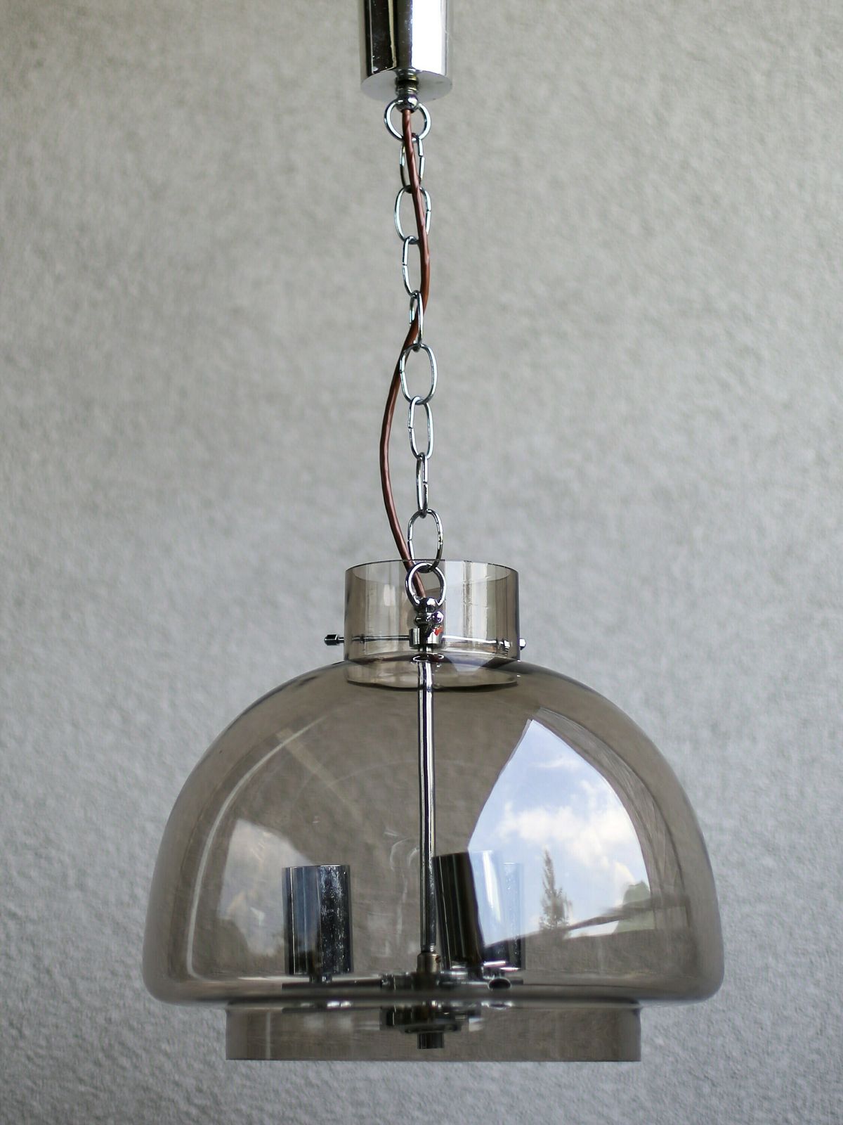 Mid Century Modern Smoky Glass Hanging Light Fixture / Vintage Pendant Lamp Yugoslavia / Mid Century Glass Chandelier / Space Age Lamp photo furniture