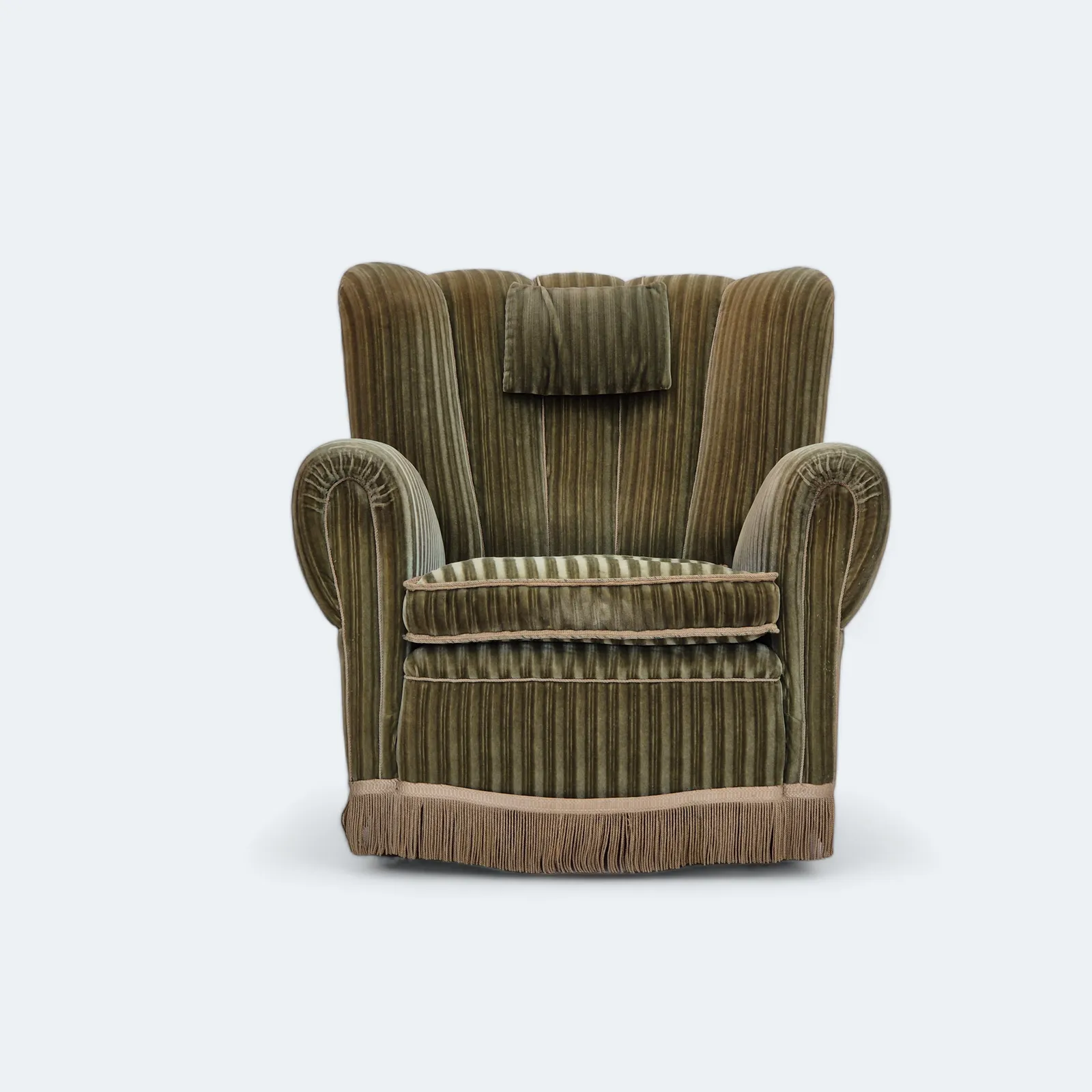 Ca. Jaren 1960, Deense Relax Fauteuil, Groene Meubelvelours, Goede Staat.