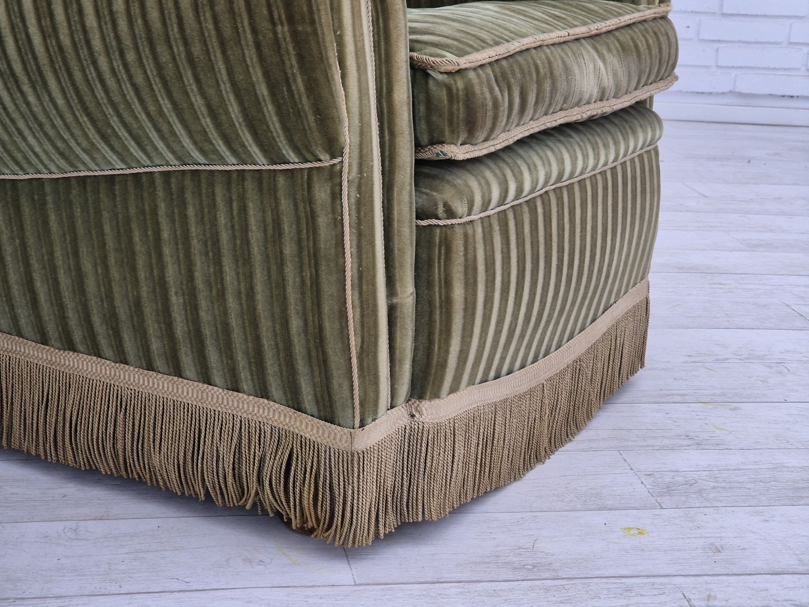 1960s, Danish Relax Armchair, Original Condition, Green Furniture Velour. photo for sale