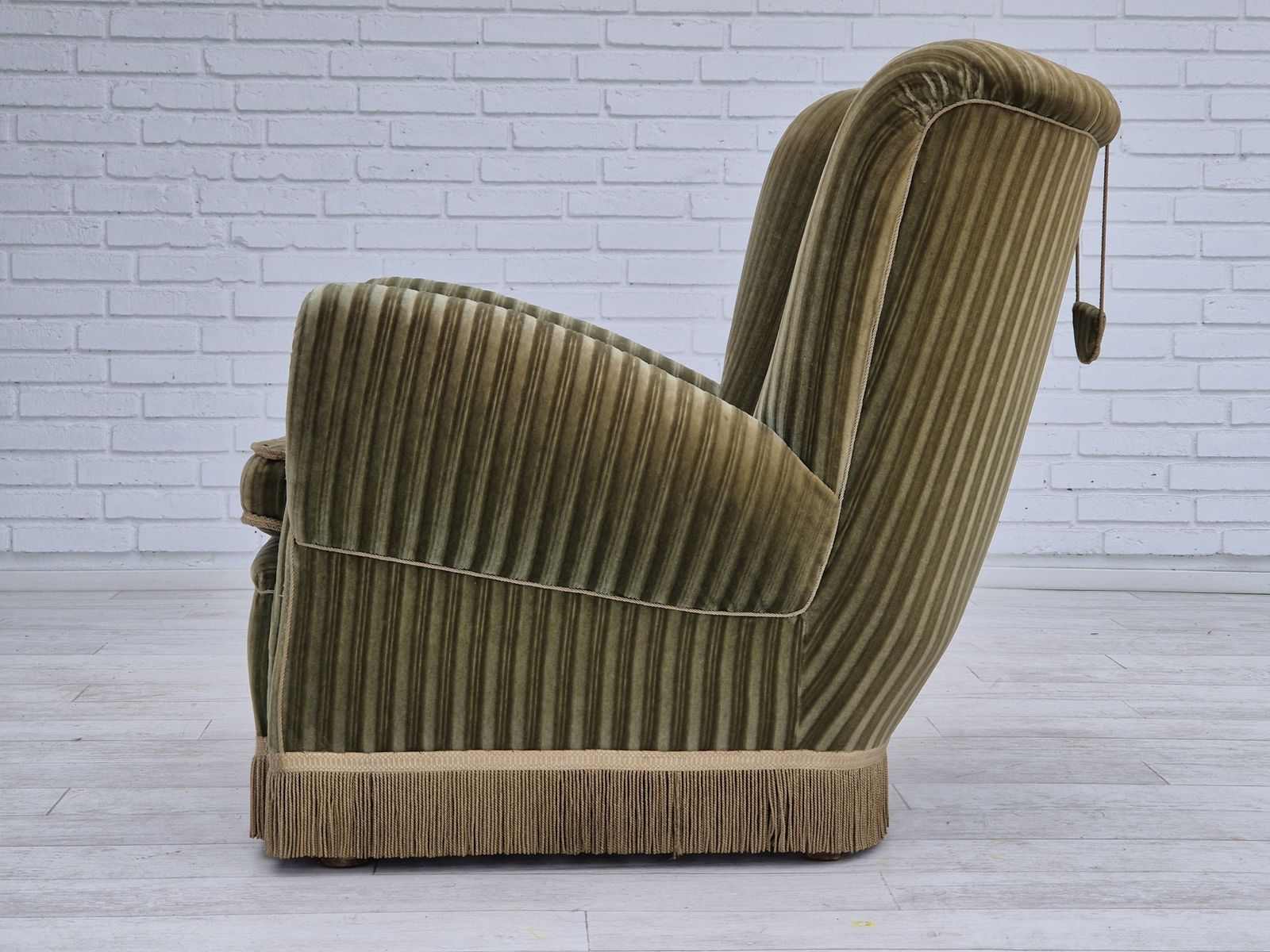 Furniture 1960s, Danish Relax Armchair, Original Condition, Green Furniture Velour. photo