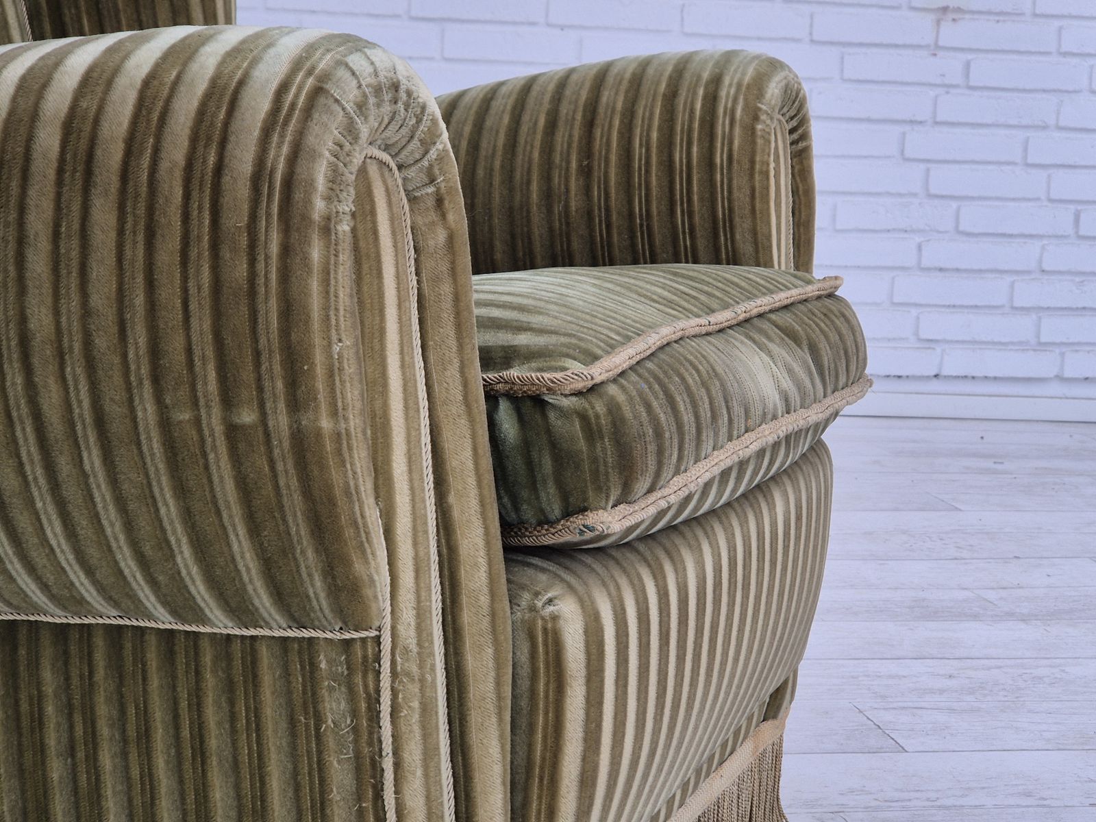 1960s, Danish Highback Relax Armchair, Original Condition, Green Furniture Velour. photo 1800.0