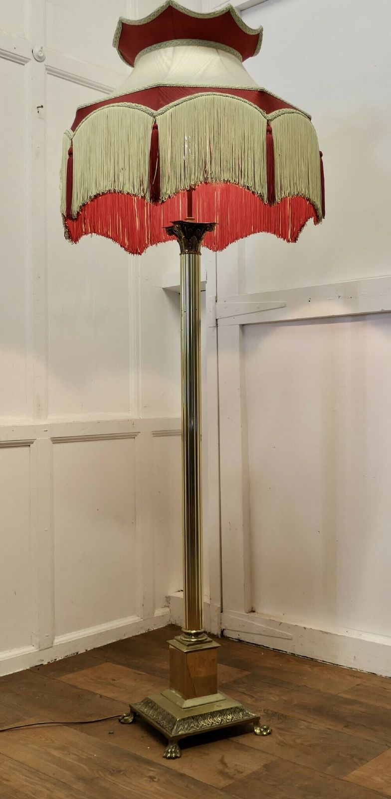 Brass Arts And Crafts Floor Lamp, Hand Made Shade photo for sale