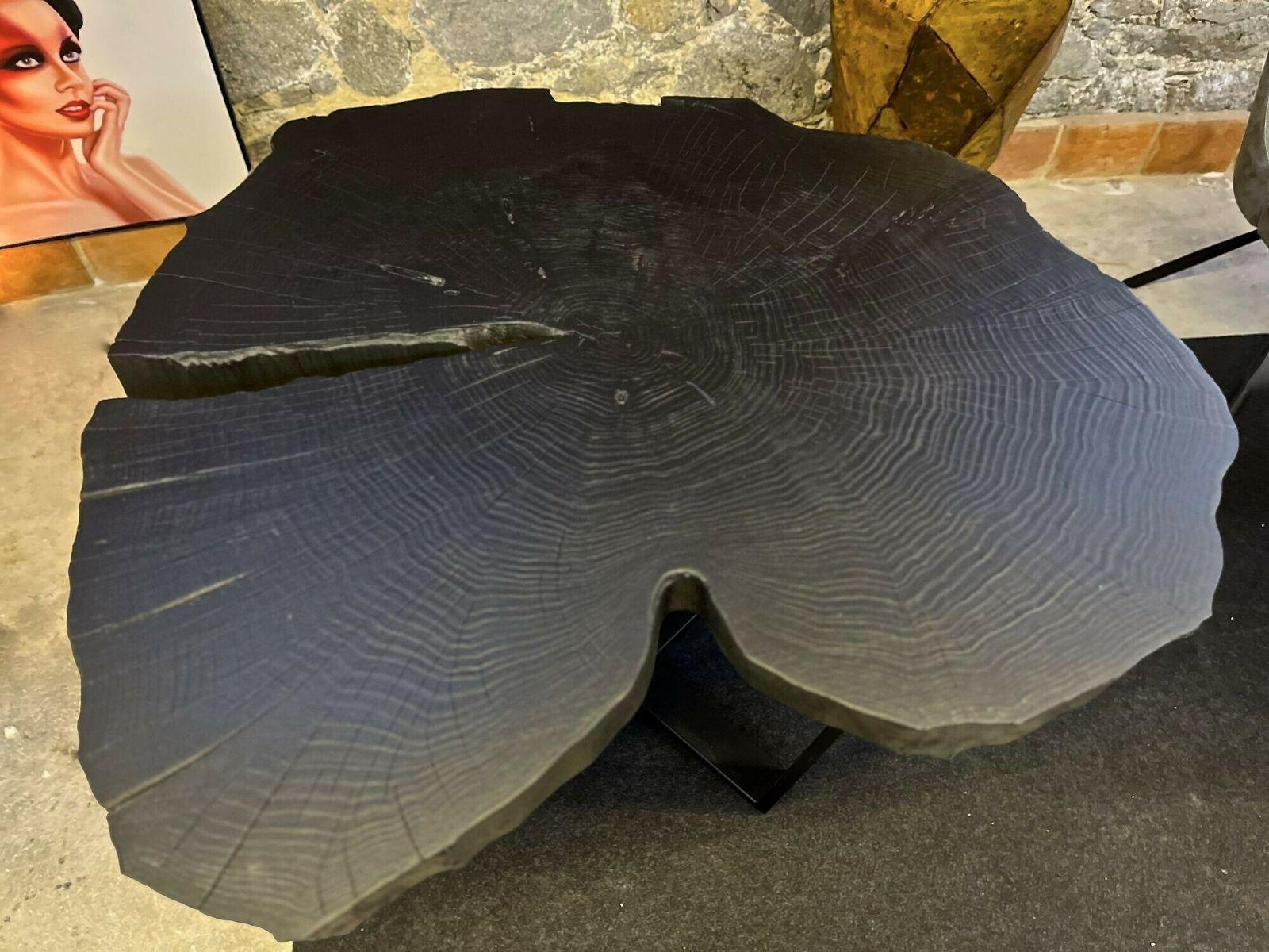 Contemporary Charred Oak Wood Dining Table With Black Steel Base, At 2024 photo furniture