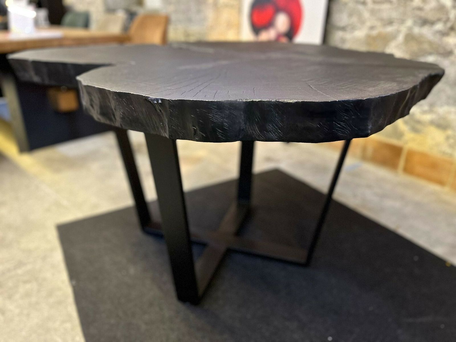 Contemporary Charred Oak Wood Dining Table With Black Steel Base, At 2024 photo Furniture