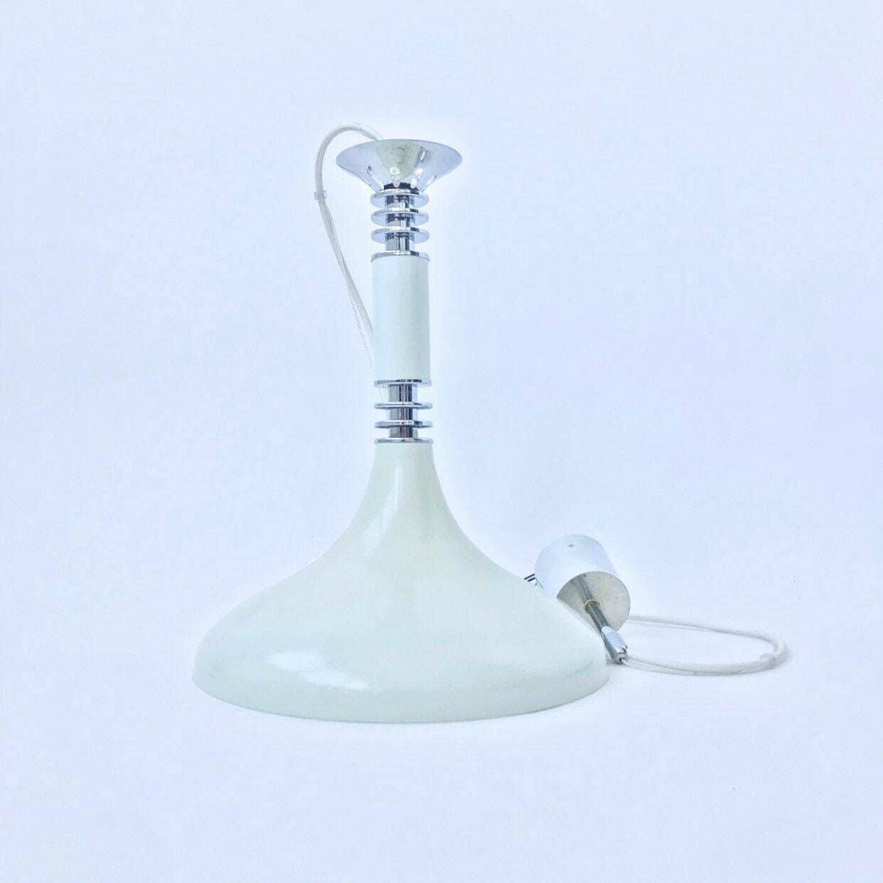 Vintage Space Age Pendant Lamp / Atomic Ceiling Light / White Space Age Ceiling Lamp / Vintage Trumpet Ceiling Light / 70's Yugoslavia
