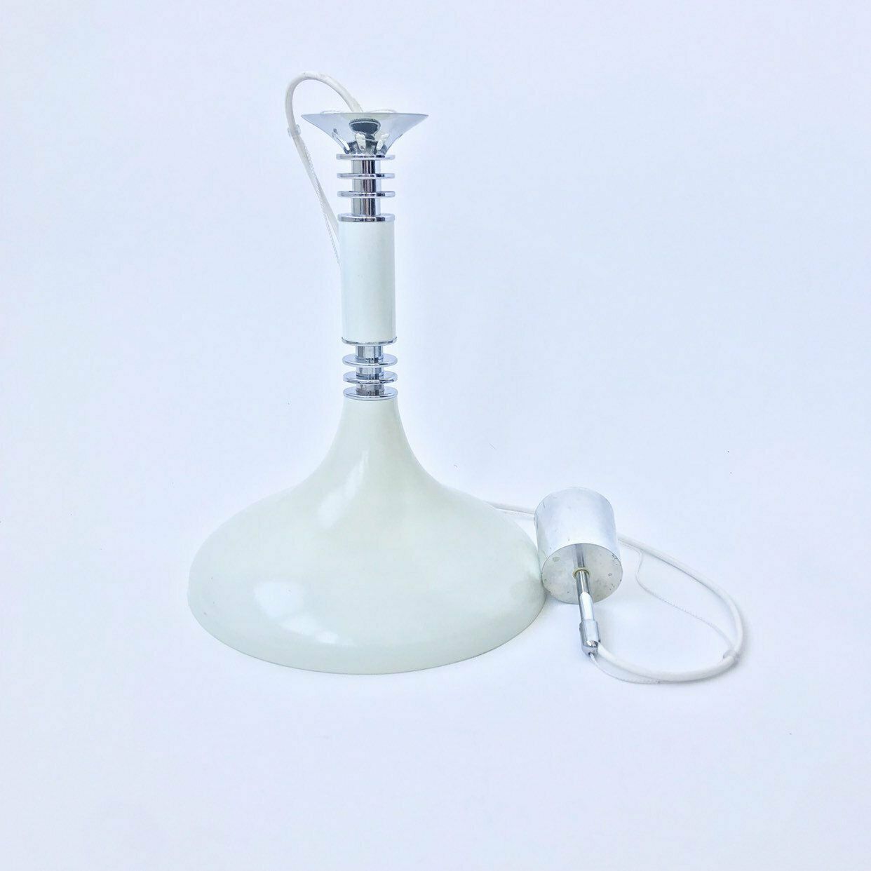 Vintage Space Age Pendant Lamp / Atomic Ceiling Light / White Space Age Ceiling Lamp / Vintage Trumpet Ceiling Light / 70's Yugoslavia photo furniture