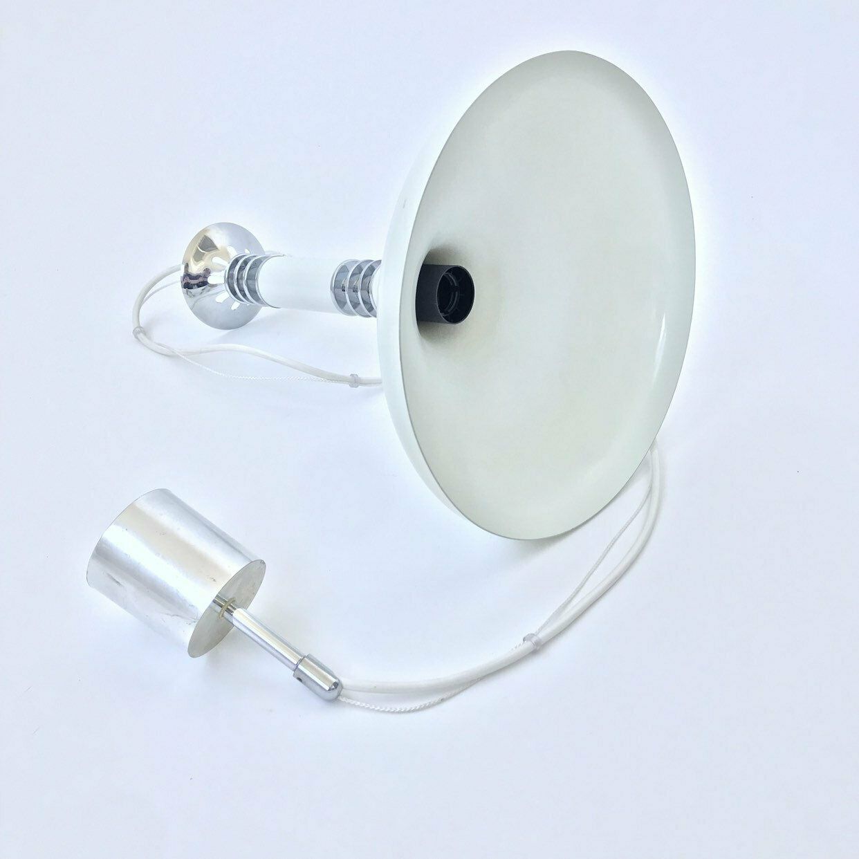 Vintage Space Age Pendant Lamp / Atomic Ceiling Light / White Space Age Ceiling Lamp / Vintage Trumpet Ceiling Light / 70's Yugoslavia photo for sale