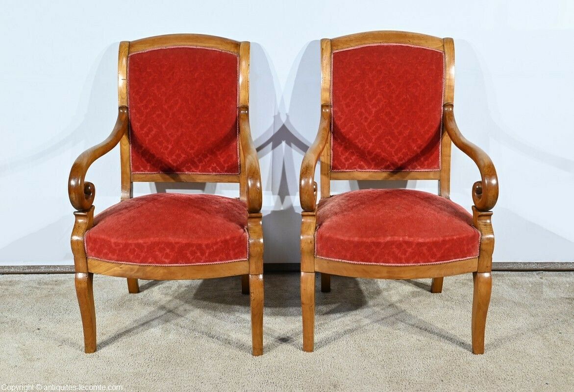Pair Of Cherry Wood Armchairs, Louis Philippe Period – 1st Part 19th photo furniture