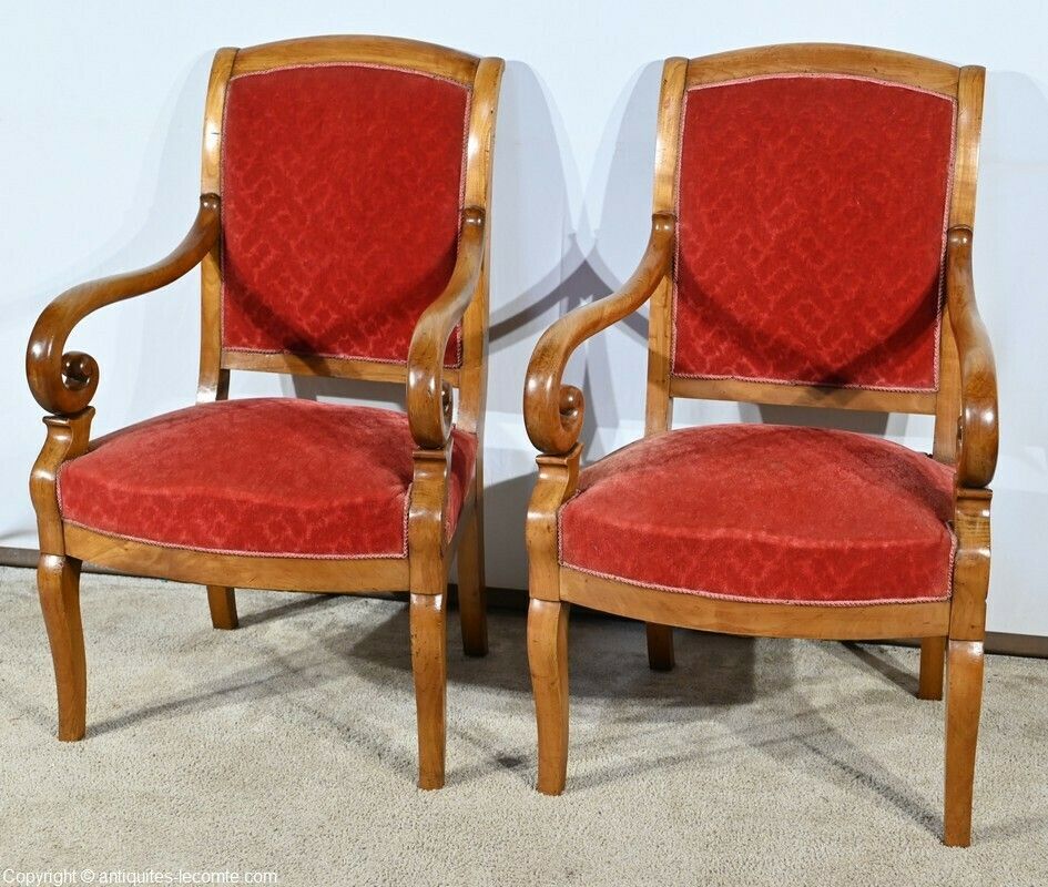 Pair Of Cherry Wood Armchairs, Louis Philippe Period – 1st Part 19th photo for sale