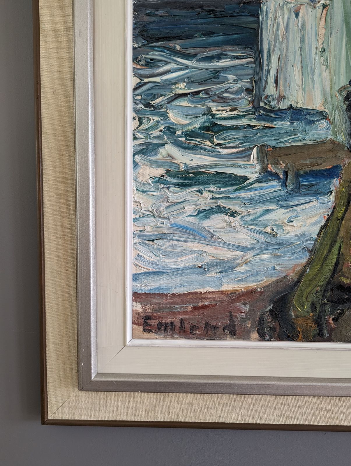 Oil Painting Watching The Waves, Mid 20th Century photo vintage