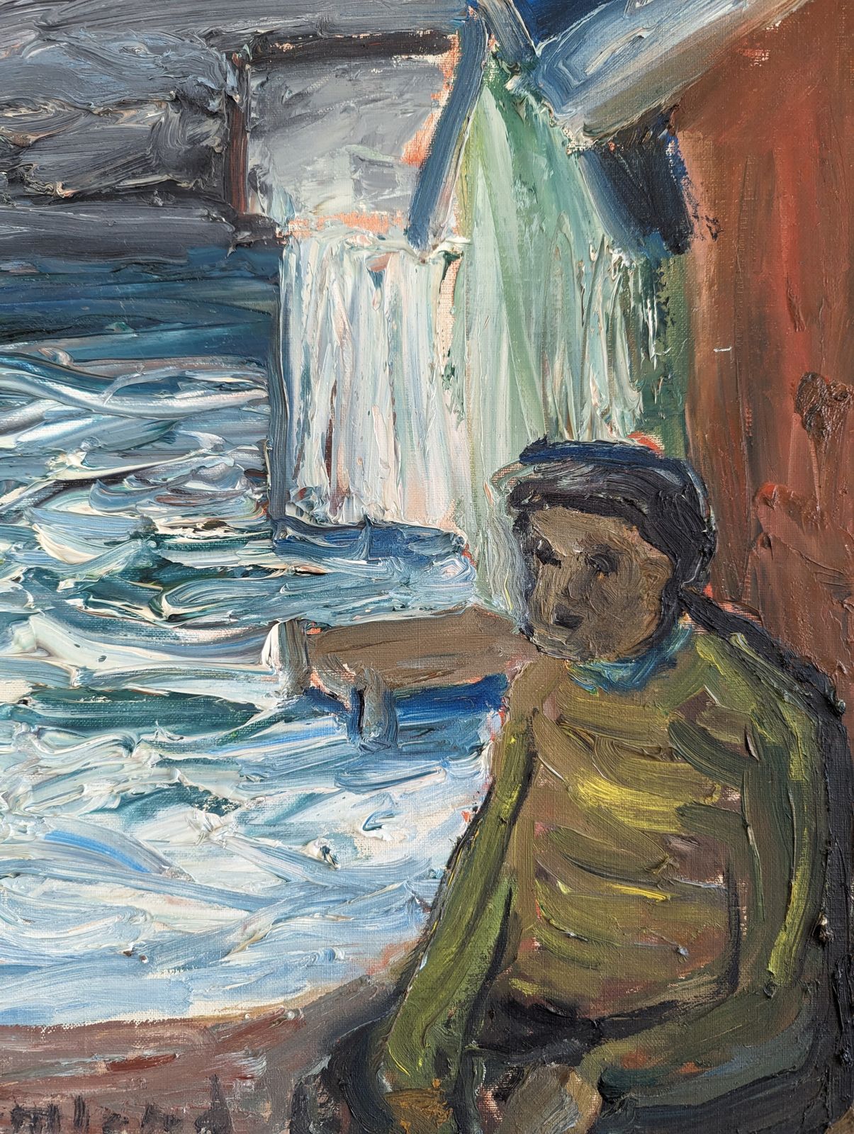 photo furniture Oil Painting Watching The Waves, Mid 20th Century