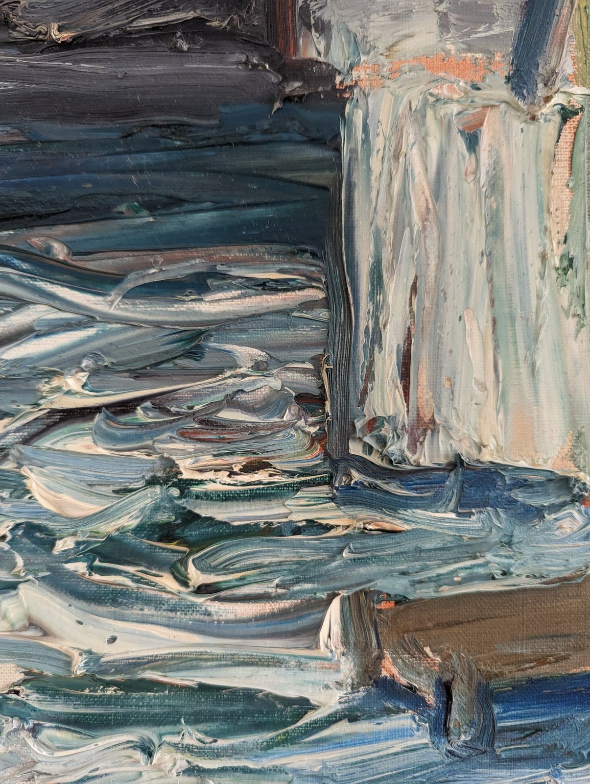 photo for sale Oil Painting Watching The Waves, Mid 20th Century