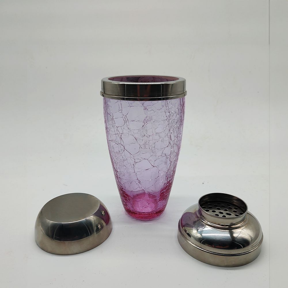 Stunning Set With Conctail Shaker And 6 Glasses In Pink Cracle Glass   1960s photo buy