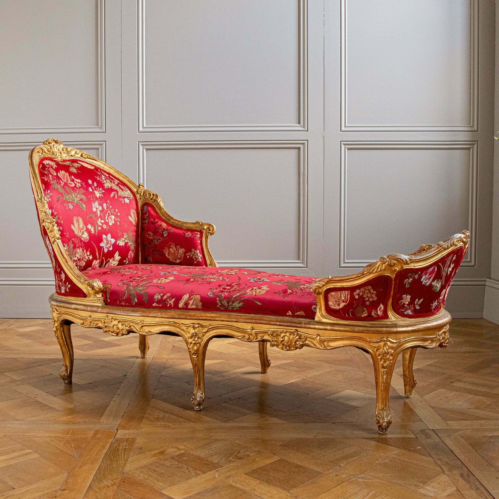 Italian Giltwood Lxv Style Chaise Longue, Circa Late 1800's photo furniture