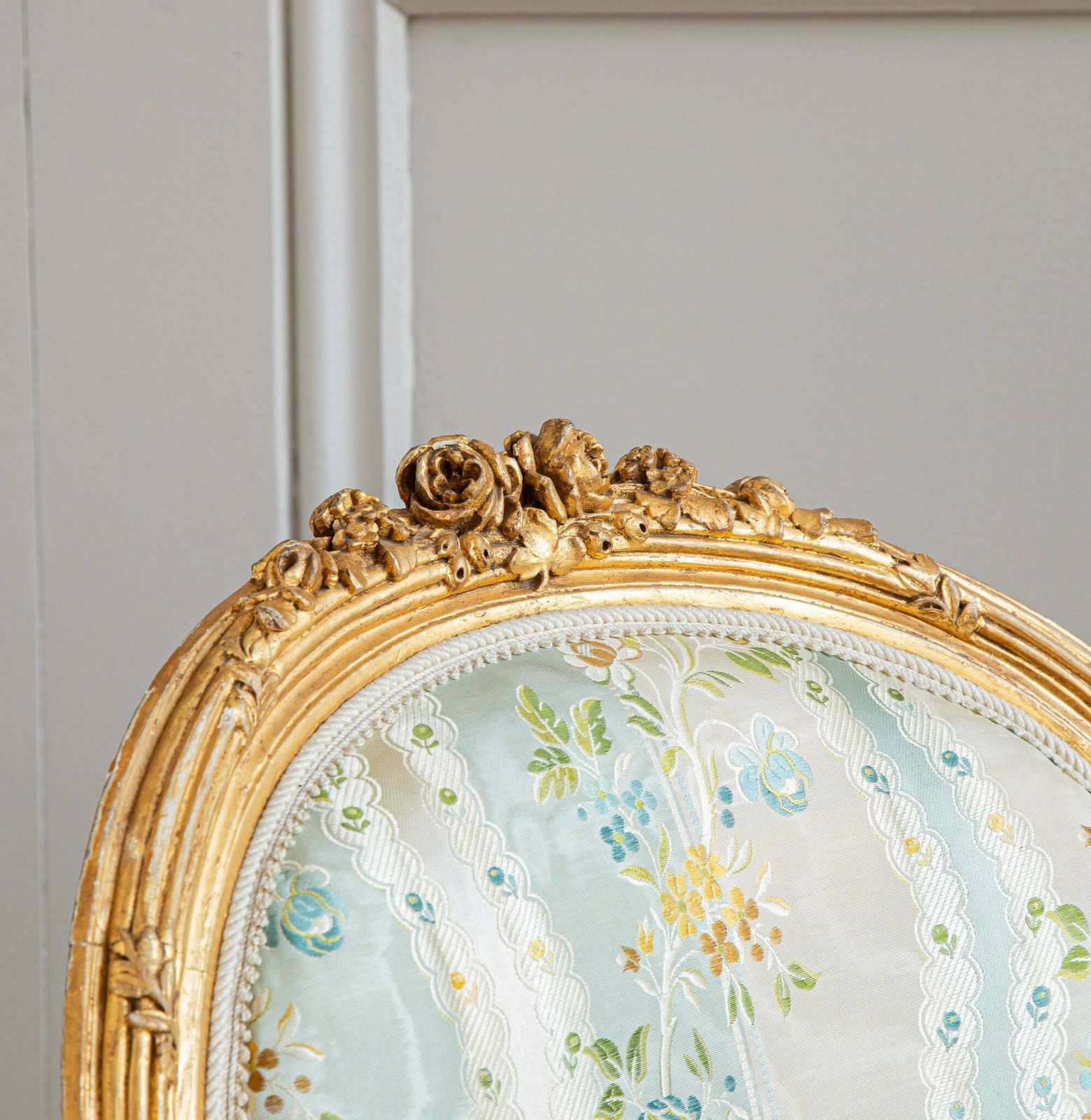 Furniture French Louis XVI Style Giltwood Armchair & Foot Stool, Circa Late 1800's photo