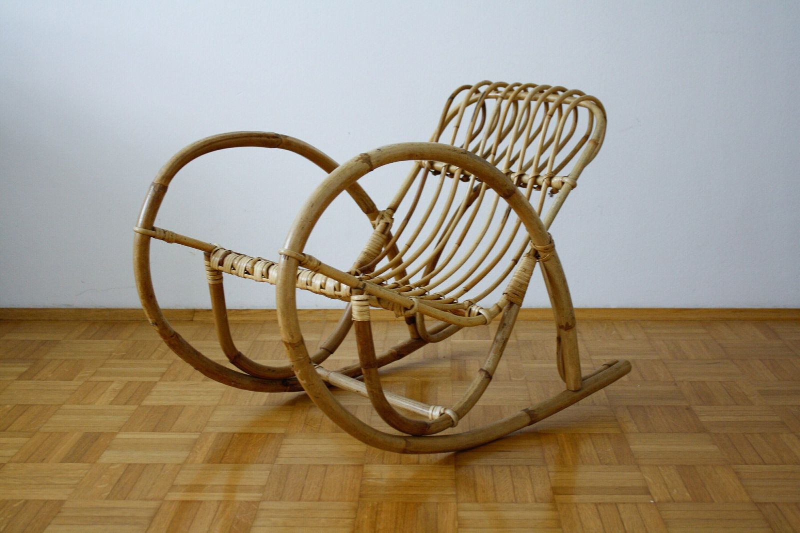Vintage Franco Albini Kids Wicker Bamboo Rocking Chair / Children's Rattan Rocking Chair / 70s Italy / Mid Century Rattan Wicker Furniture photo furniture