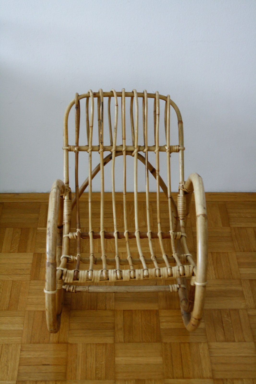 Vintage Franco Albini Kids Wicker Bamboo Rocking Chair / Children's Rattan Rocking Chair / 70s Italy / Mid Century Rattan Wicker Furniture photo vintage
