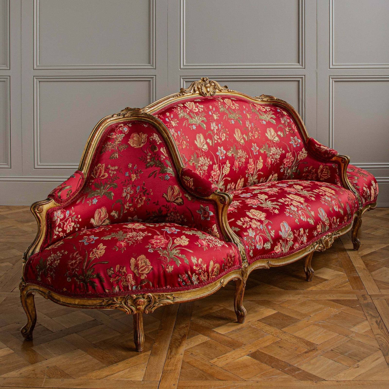 Talian Large Giltwood Lxv Style Confidente Sofa, Circa Late 1800's photo furniture