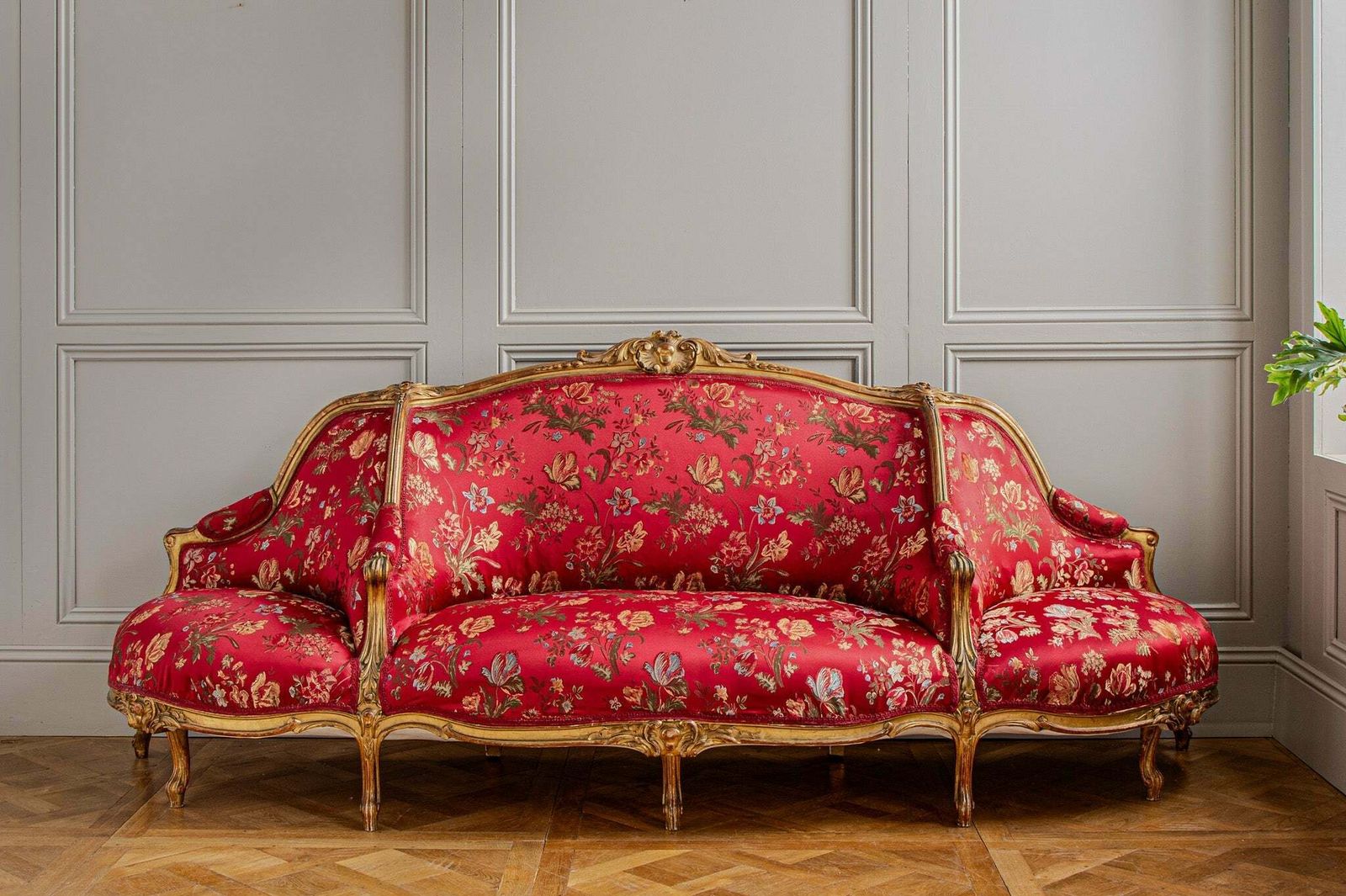 Talian Large Giltwood Lxv Style Confidente Sofa, Circa Late 1800's photo for sale