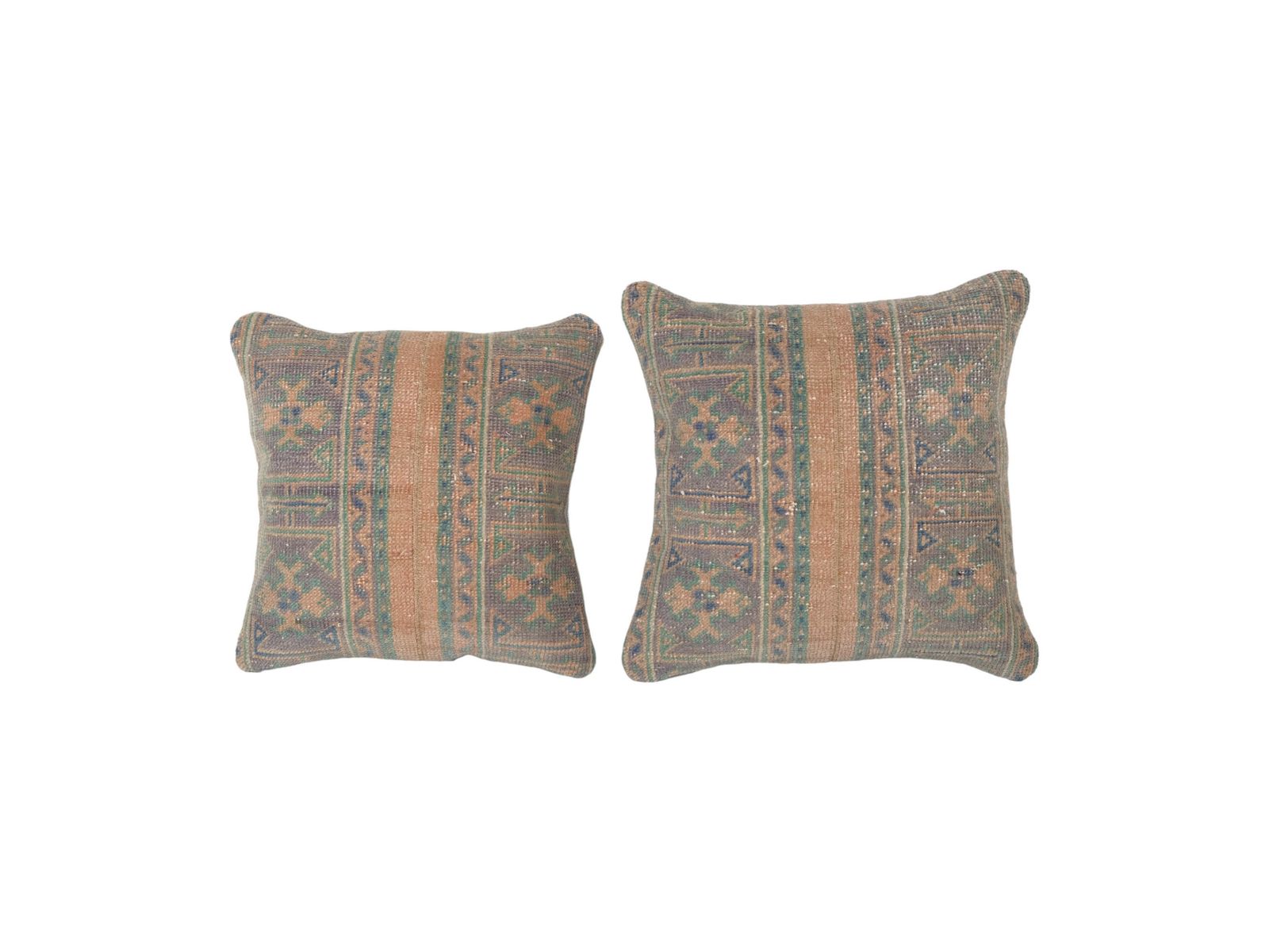 Pair Organic Wool Outdoor Turkish Carpet Pillow Covers, Set Of Two Faded Vintage Oushak Cover Tribal Pillows  Art