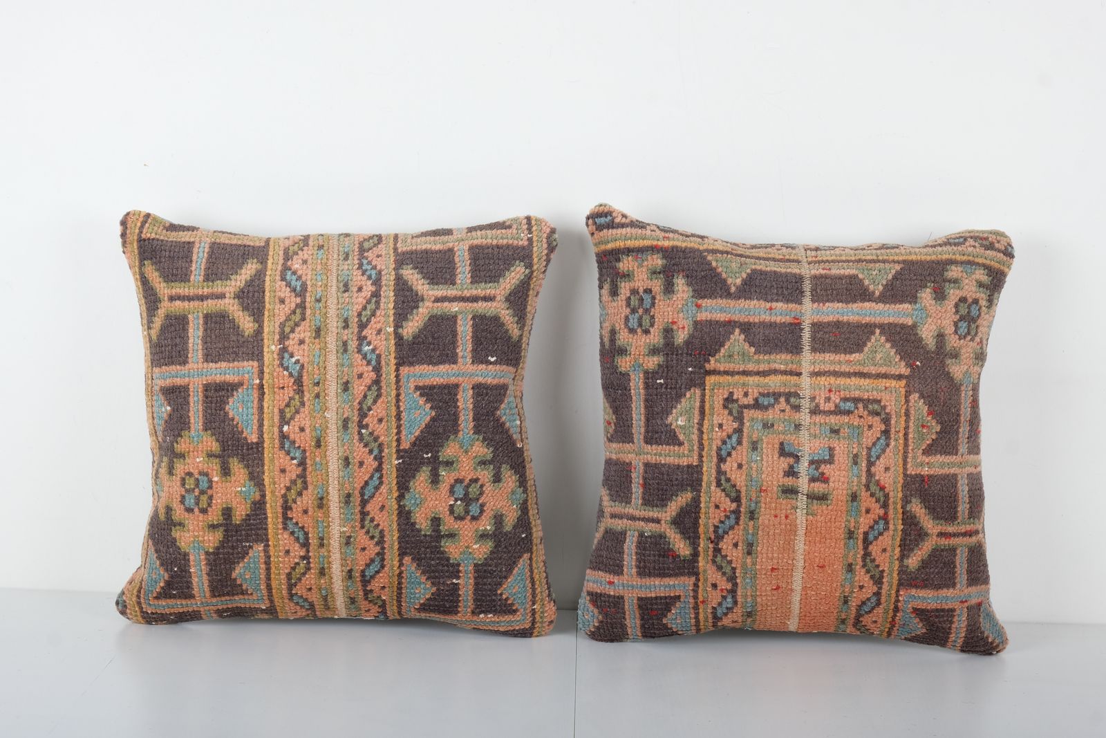 Set Of Two Turkish Oushak Pillow Cover, Pair Vintage Carpet  Cover