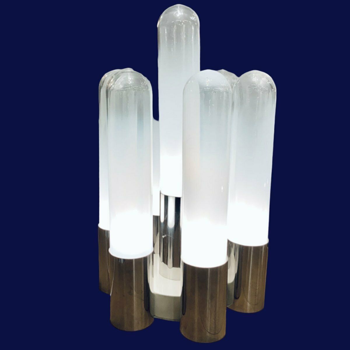 1970s Italian Table Lamp In Chrome And Opalescent Glass By Carlos Nazon photo vinterior