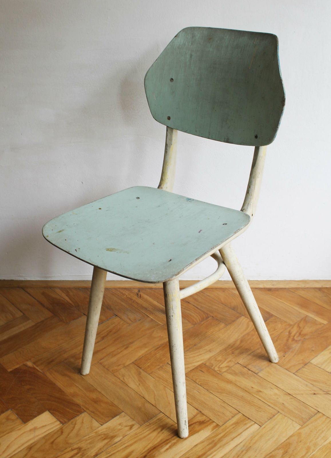 Furniture Pair Of Green And Blue 1960's Mid Century Modern Dining Chairs By Ton photo
