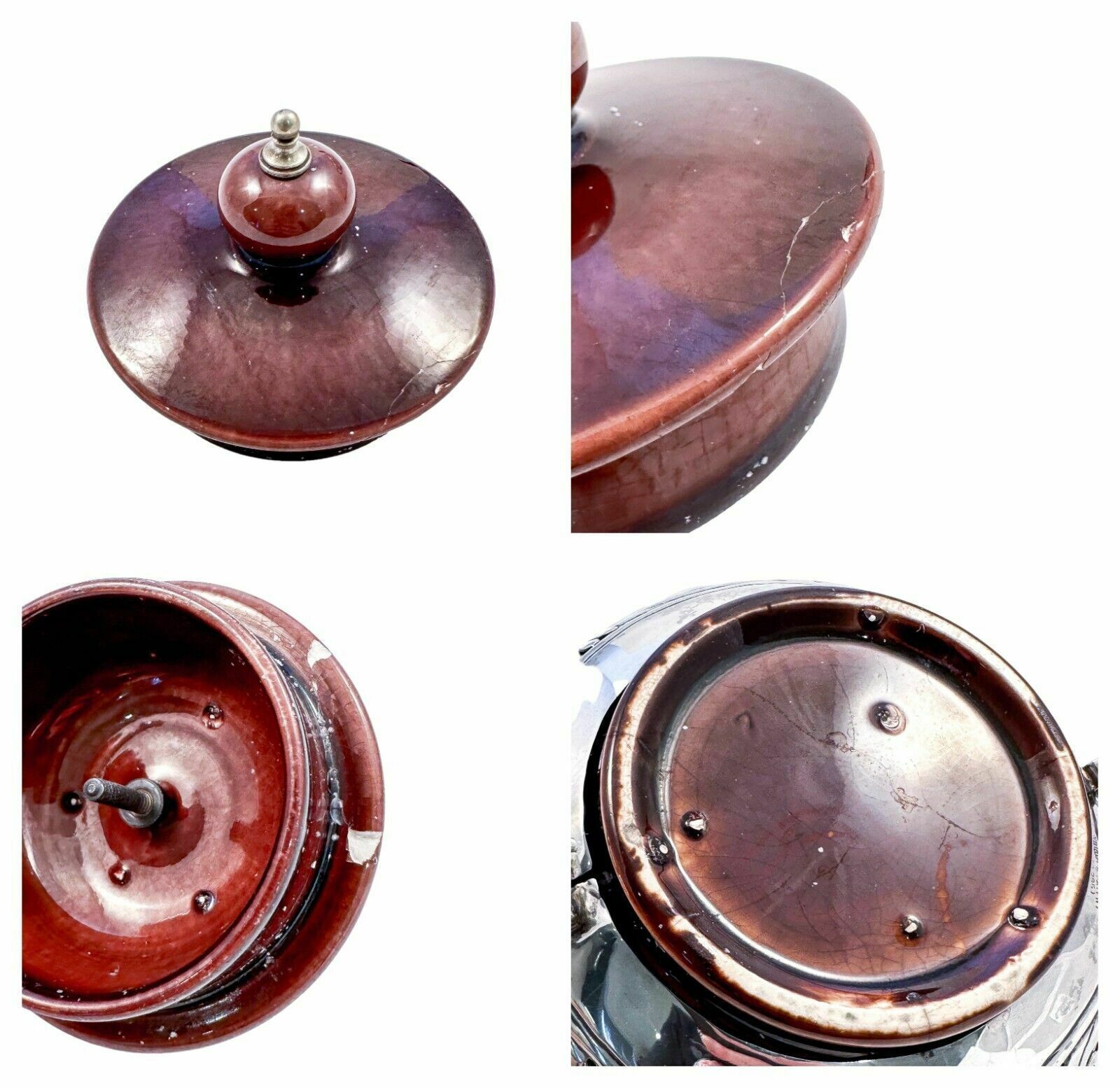 photo for sale Antique Art Nouveau Lenox Brown Teapot, Stand, Creamer; Sterling Silver Overlay