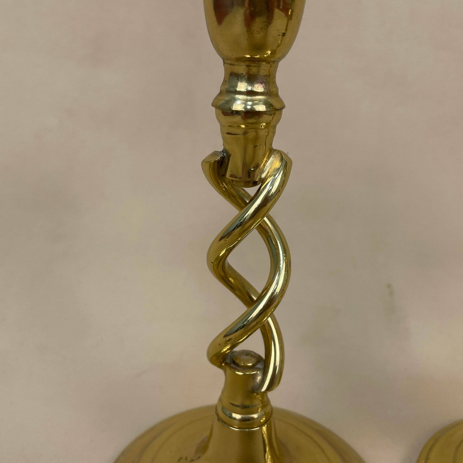 Antique Matching Pair Of Gold Brass Metal Candlestick Candle Stick Vintage Column Taper Dinner Candlesticks Twisted Twist Round Base photo Home Decor