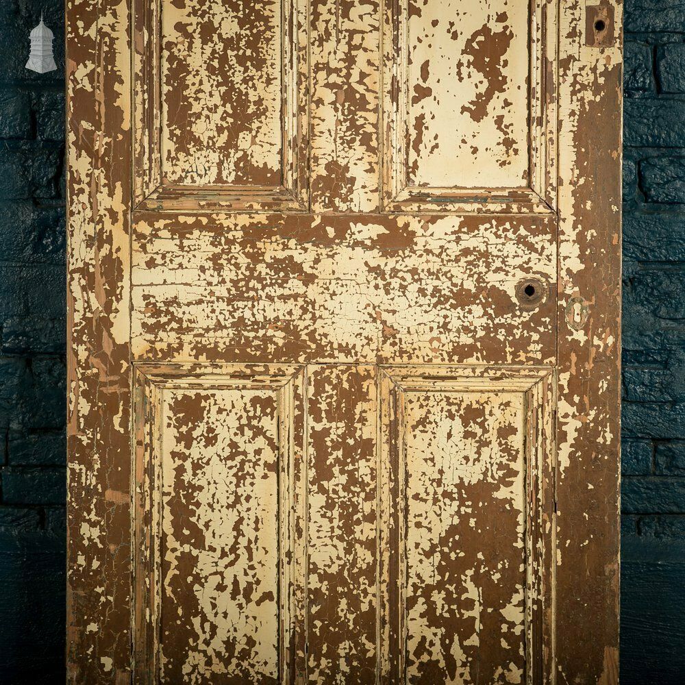 Pine Paneled Door, 4 Moulded Panel Distressed Paint photo furniture