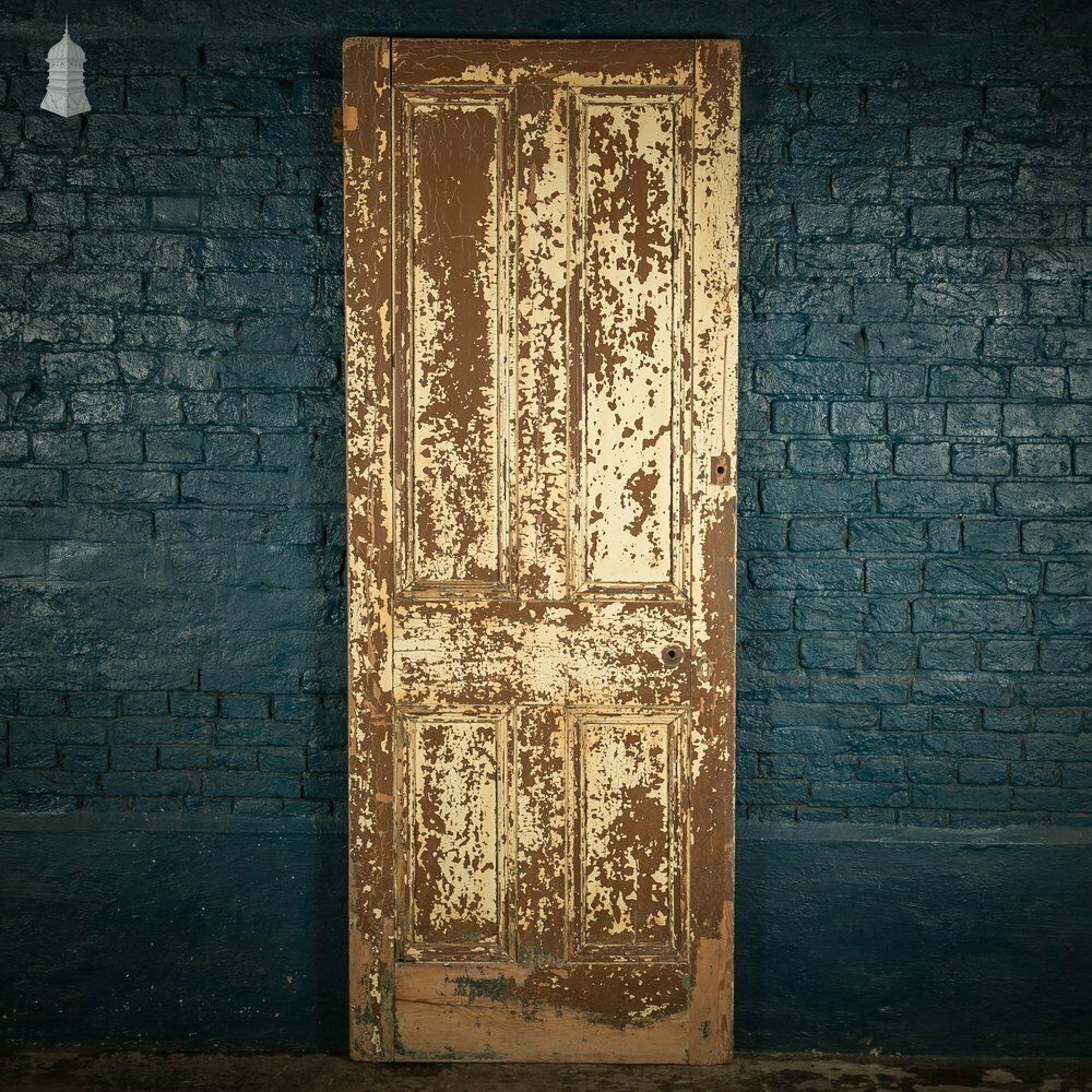Pine Paneled Door, 4 Moulded Panel Distressed Paint