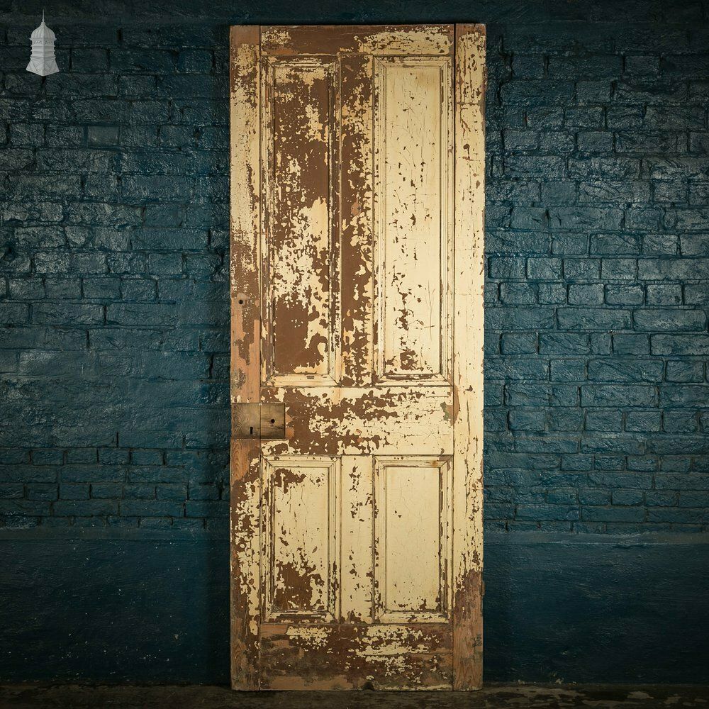 photo furniture Pine Paneled Door, 4 Moulded Panel Distressed Paint