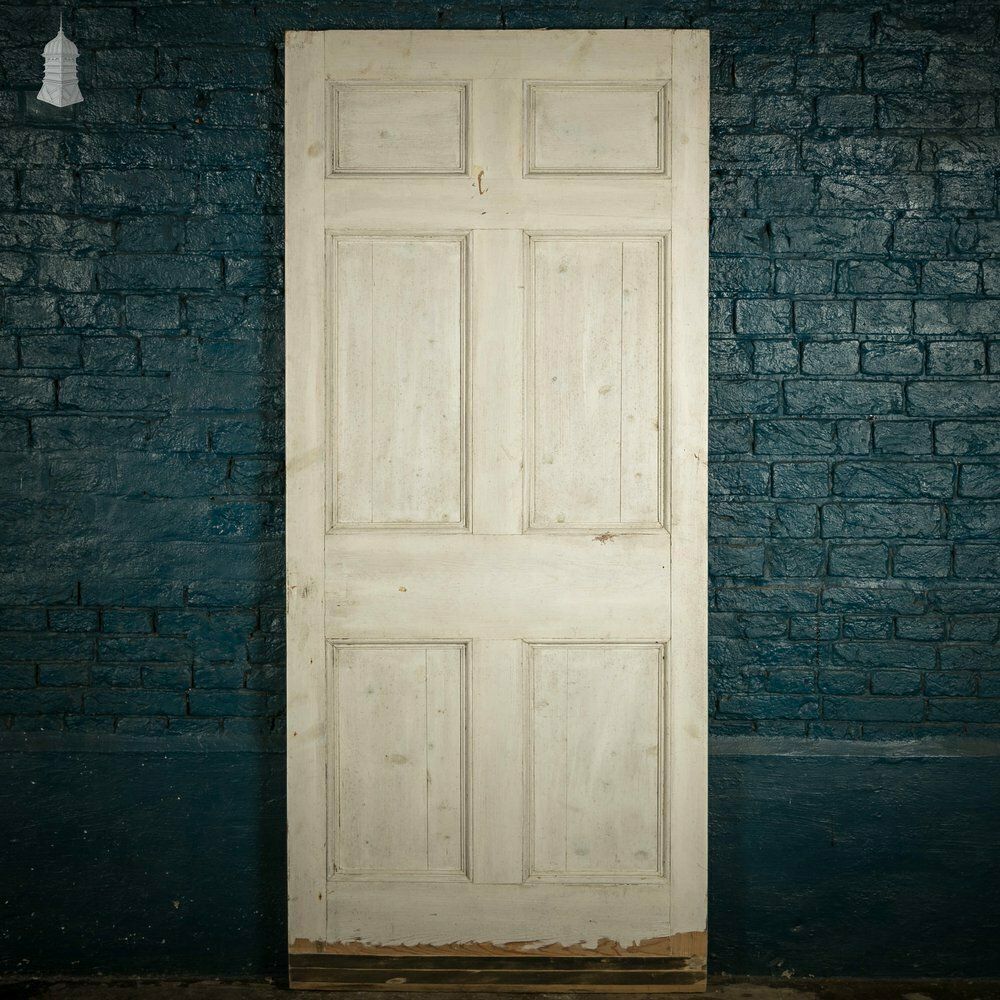 photo for sale Pine Paneled Door, 6 Moulded Panel White Painted 20th C