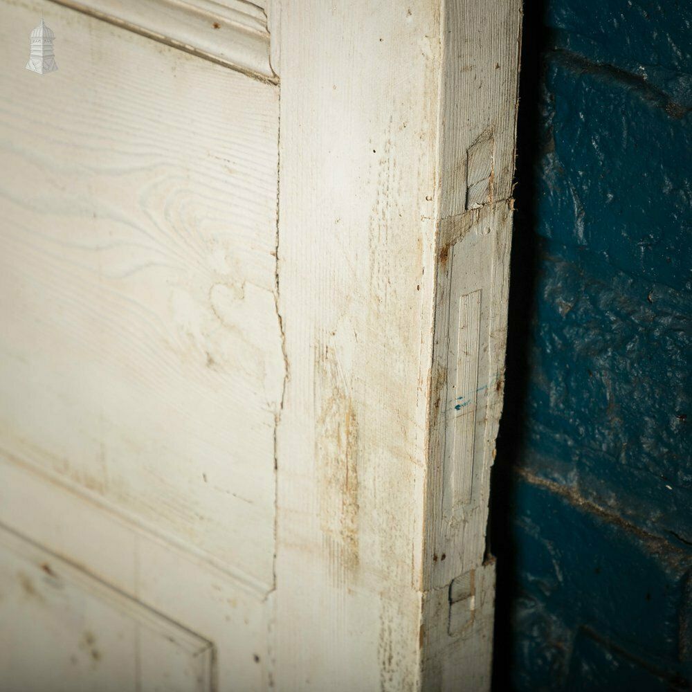 Pine Paneled Door, 6 Moulded Panel White Painted 20th C Missing Moulding photo vintage