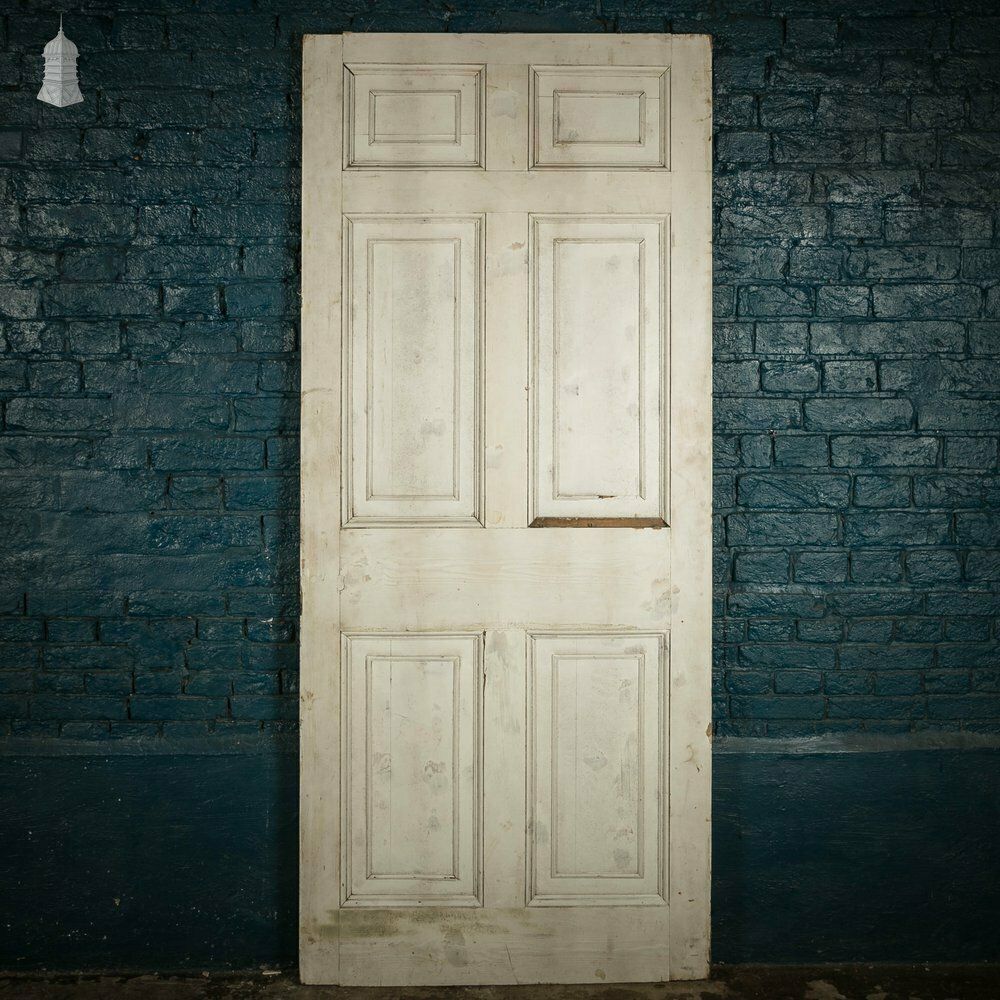 photo for sale Pine Paneled Door, 6 Moulded Panel White Painted 20th C Missing Moulding