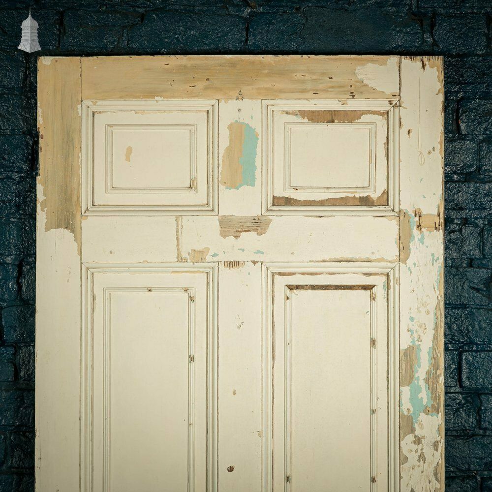 Pine Paneled Door, 6 Moulded Panel White Painted Missing Moulding photo for sale