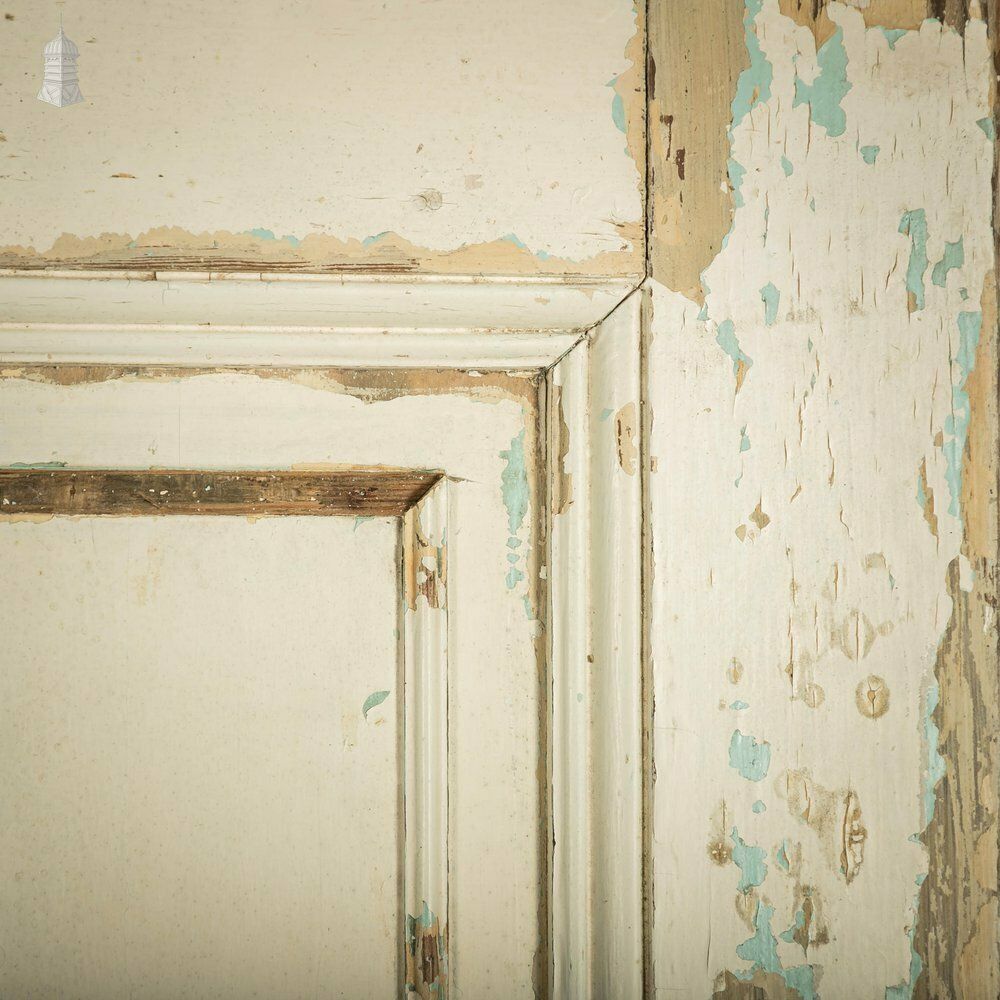 Pine Paneled Door, 6 Moulded Panel White Painted Missing Moulding photo vintage