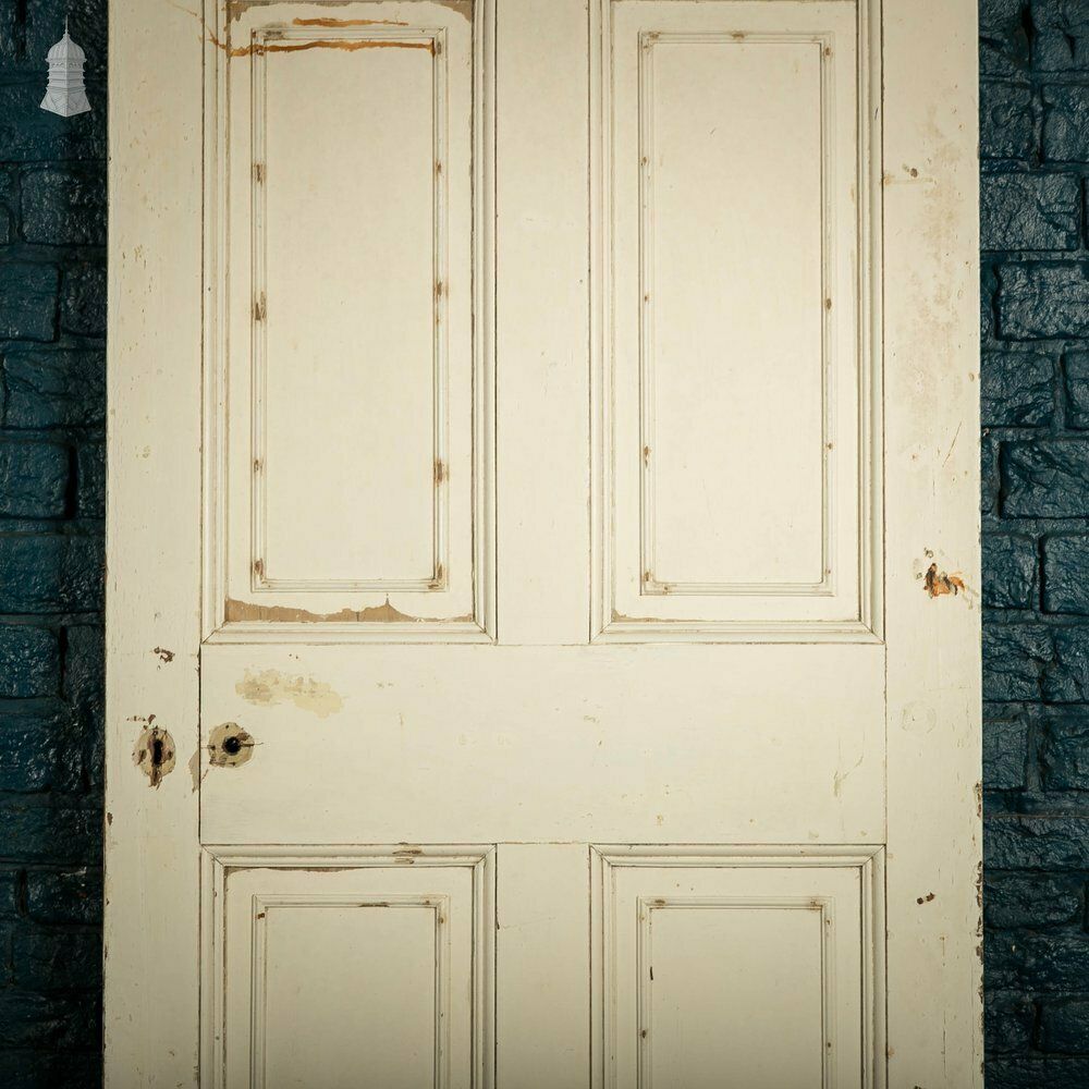 240.0 Pine Paneled Door, 6 Moulded Panel White Painted Missing Moulding photo
