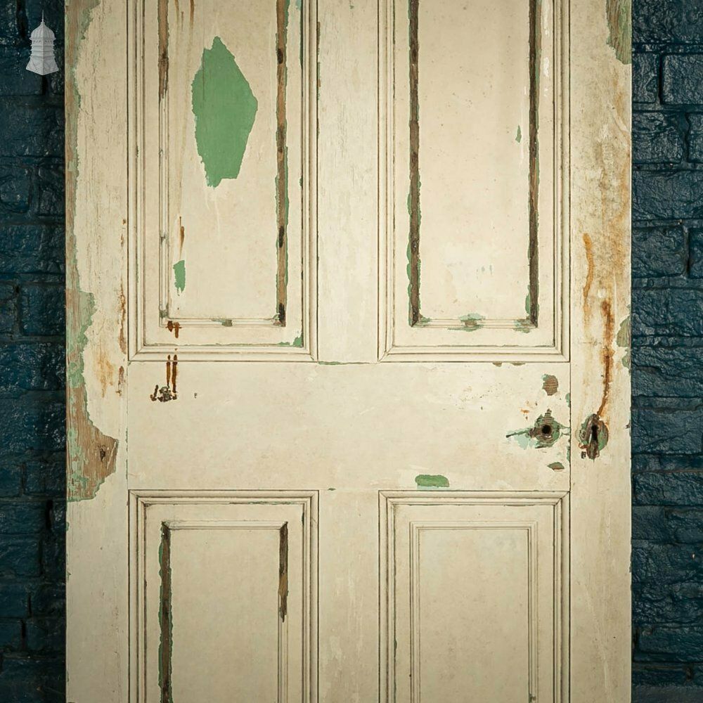 photo for sale Pine Paneled Door, 6 Moulded Panel White Painted Missing Moulding