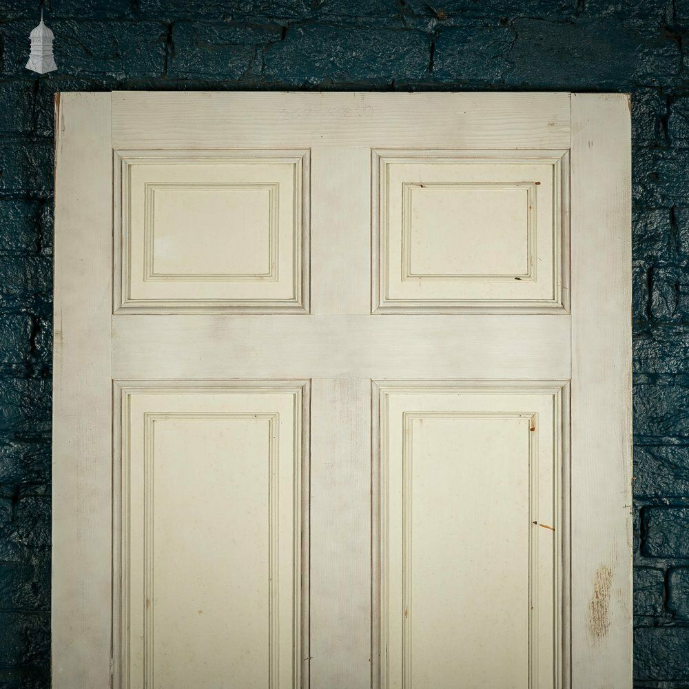 Pine Paneled Door, 6 Moulded Panel White Painted 20th C Missing Moulding photo for sale