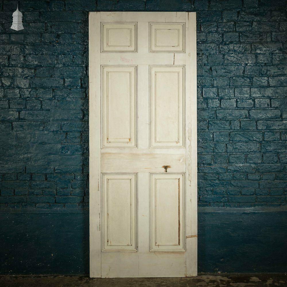 photo for sale Pine Paneled Door, 6 Moulded Panel White Painted 20th C Missing Moulding